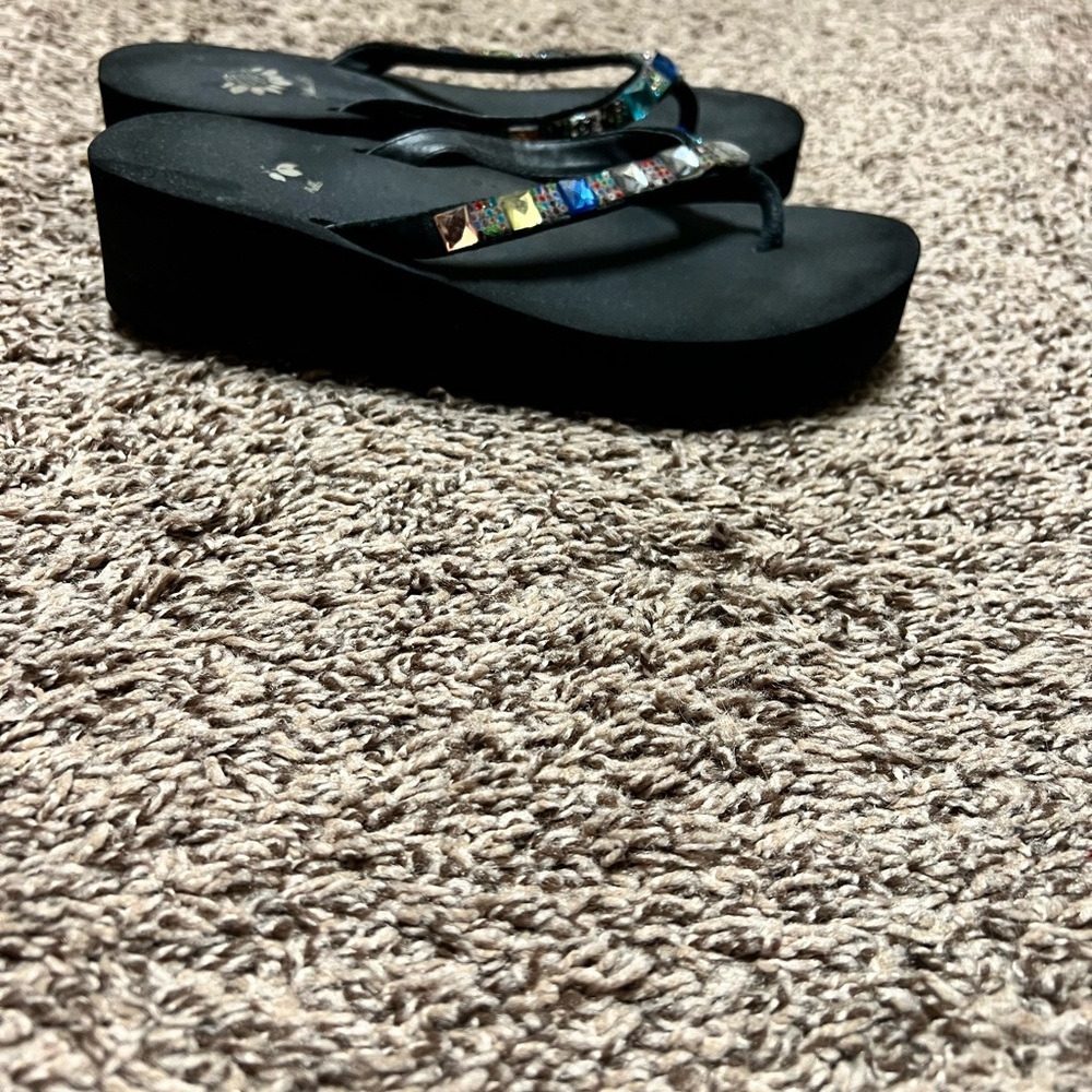 Yellow Box Black Sandals with Colorful Straps - Picture 2 of 3